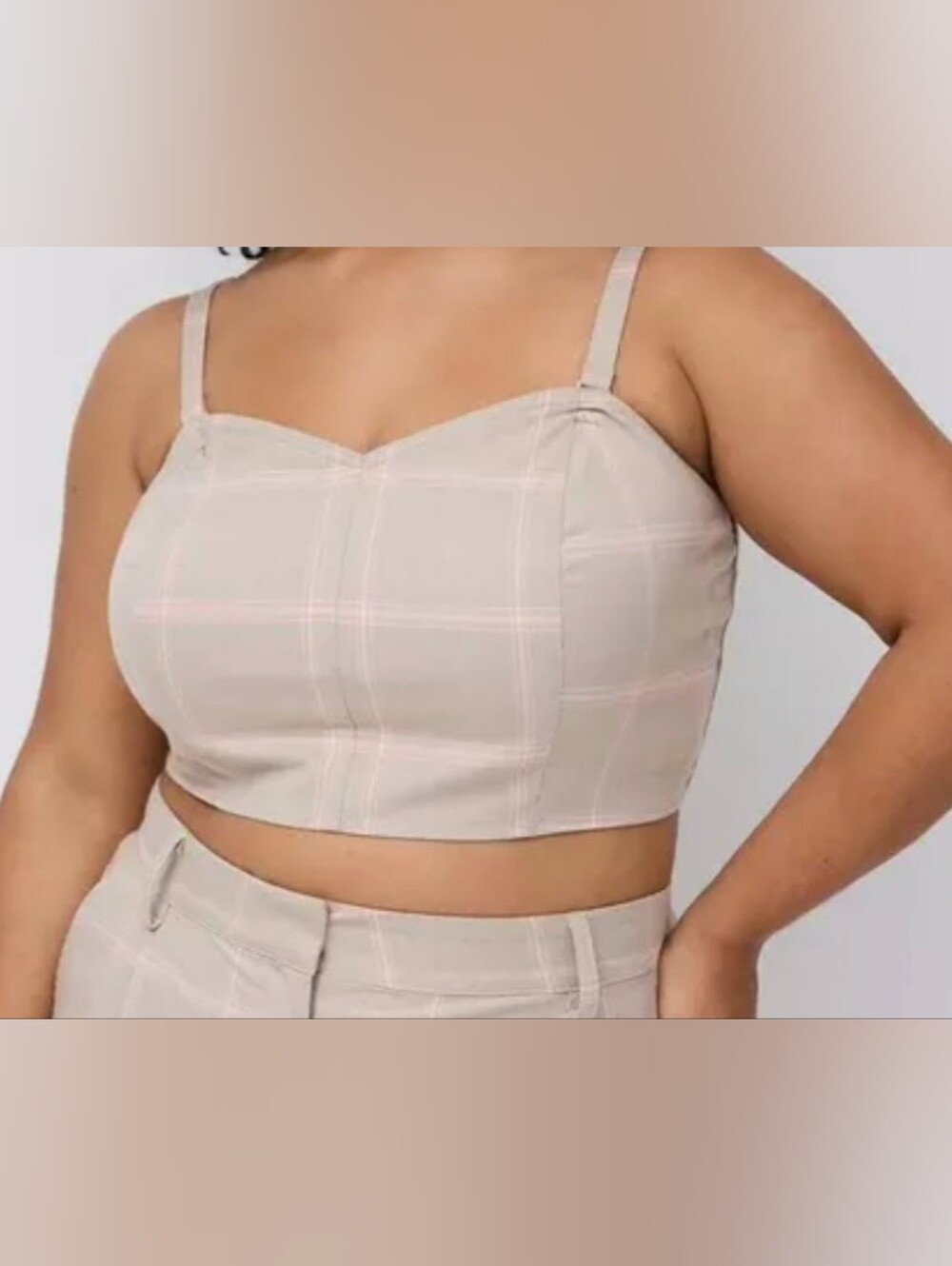 Convertible Cropped Top with Pink Windowpane